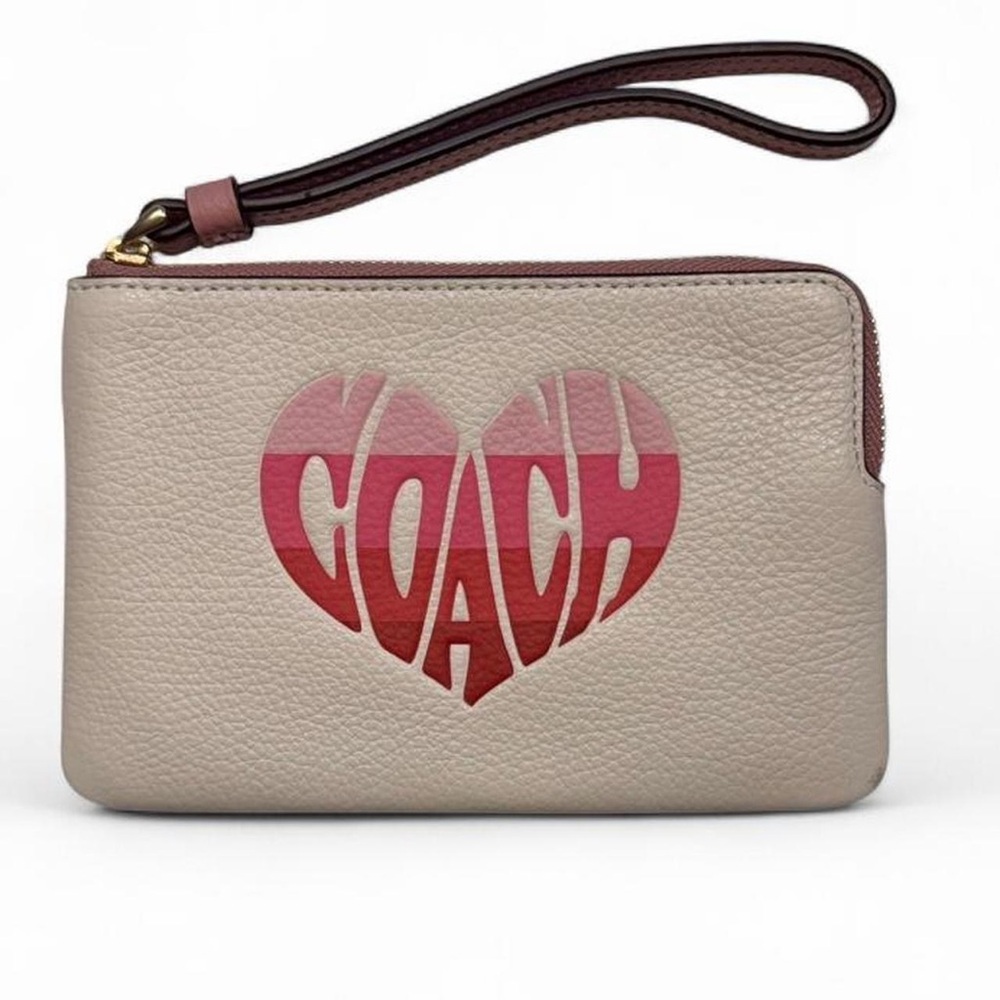 Coach Pink Heart Wristlet Chalk Multi Corner Zip Pouch NWT Coquette Y2K Designer